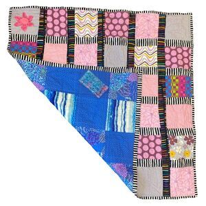 Handmade OOAK Baby Stroller Tummy time Floor Play Quilt 44” X 44” Pink Blue